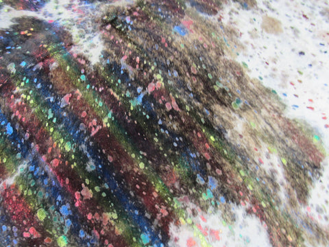 Brindle Tricolor Cowhide Rug with Rainbow Metallic Acid Washed Size: 7.7x7 feet O-1116