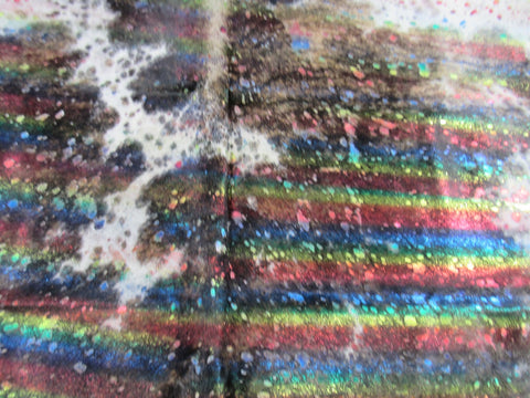 Brindle Tricolor Cowhide Rug with Rainbow Metallic Acid Washed Size: 7.7x7 feet O-1116