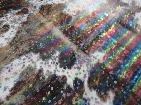 Brindle Tricolor Cowhide Rug with Rainbow Metallic Acid Washed Size: 7.7x7 feet O-1116