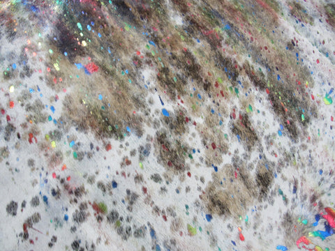 Brindle Tricolor Cowhide Rug with Rainbow Metallic Acid Washed Size: 7.7x7 feet O-1116