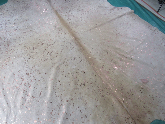 Rose Gold Metallic Cowhide Rug (center is a bit darker than rest of skin) Size: 8x7 feet O-1121