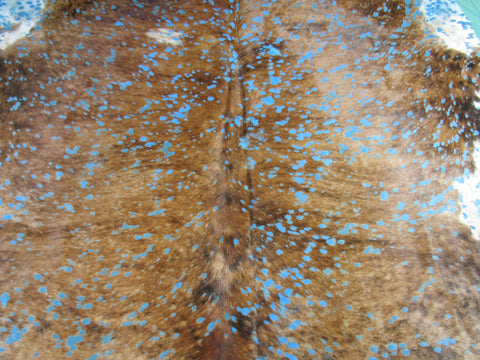 Brown Brindle with Turquoise Acid Wash Devore Cowhide Rug - Size: 7.2x7 feet O-1122