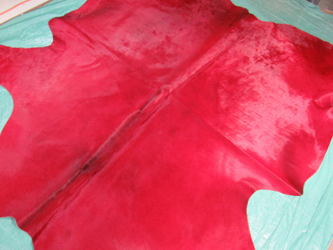 Dyed Red Cowhide Rug (with BACKING) - Size: 7.2x7 feet O-1124