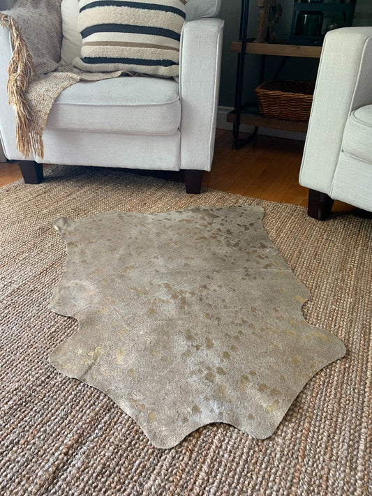 Mini Gold Metallic Cowhide Rug Average Size ~41" X 28" (104 X 71 cm) - TABLE COVER