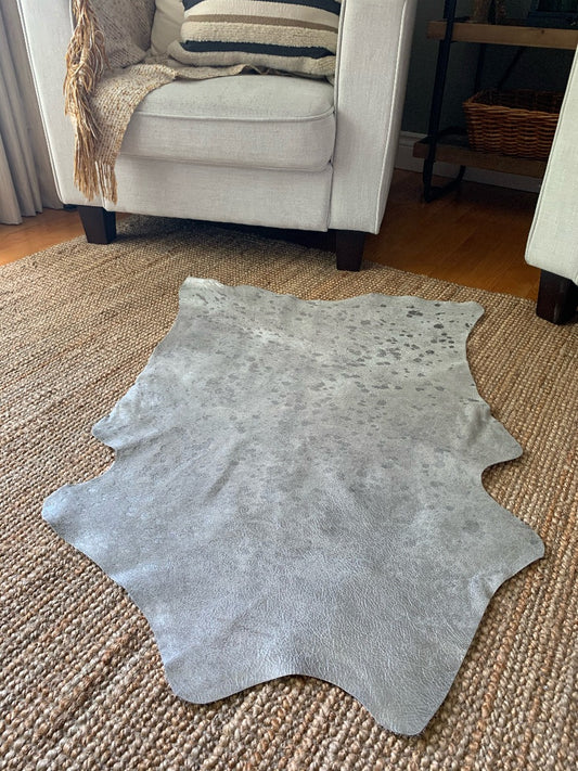 Mini Silver Metallic Cowhide Rug Average Size ~41" X 28" (104 X 71 cm) - TABLE COVER