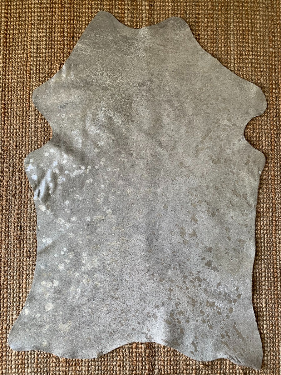 Mini Silver Metallic Cowhide Rug Average Size ~41" X 28" (104 X 71 cm) - TABLE COVER