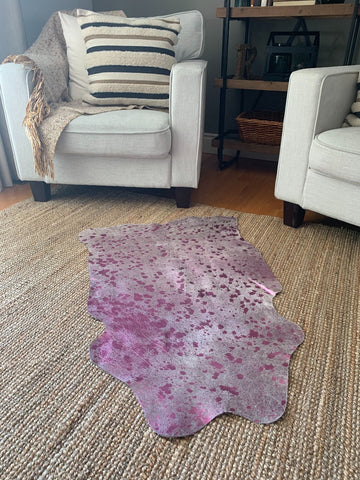 MINI Pink Metallic Cowhide Rug Average Size ~41" X 28" (104 X 71 cm) - Pink Metallic Acid Washed Small Cowhide, Table Cover