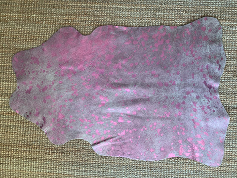 MINI Pink Metallic Cowhide Rug Average Size ~41" X 28" (104 X 71 cm) - Pink Metallic Acid Washed Small Cowhide, Table Cover