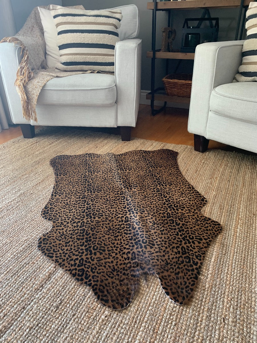MINI Leopard Cowhide Table Runner- Average Size: 40X28 inches (100X74 cm) - Real Hair-on small Size Printed Hide