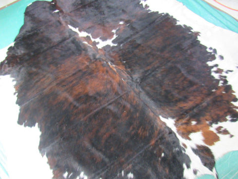 Big Tricolor Cowhide Rug (Mainly dark tones) Size: 8x7 feet M-1302