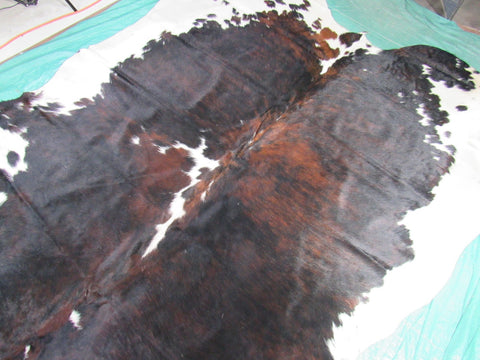 Big Tricolor Cowhide Rug (Mainly dark tones) Size: 8x7 feet M-1302