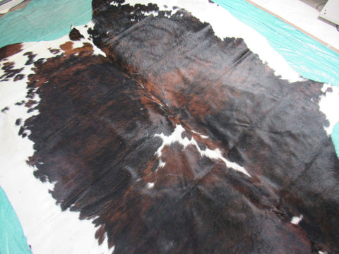 Big Tricolor Cowhide Rug (Mainly dark tones) Size: 8x7 feet M-1302