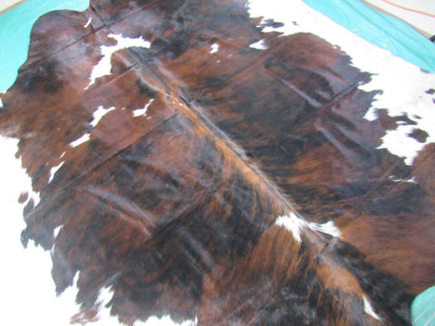 Big Tricolor Cowhide Rug (Mainly dark tones) Size: 7x7 feet M-1303