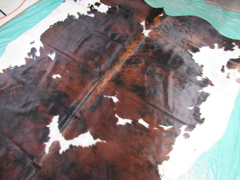 Big Tricolor Cowhide Rug (Mainly dark tones) Size: 7x7 feet M-1303