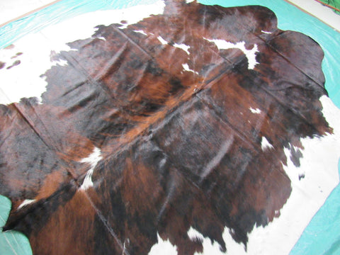 Big Tricolor Cowhide Rug (Mainly dark tones) Size: 7x7 feet M-1303