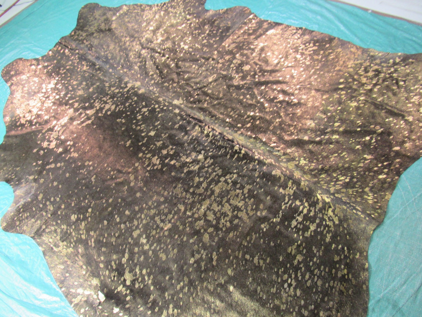 Natural Black Cowhide Rug with Bronze Metallic Acid Washed Size: 7x6 feet C-1366