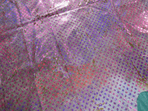 Tapis en cuir de vache violet/rosé Fleurs métalliques (holographiques - changent de couleur sous différents angles) Taille : 7x7 pieds C-1367