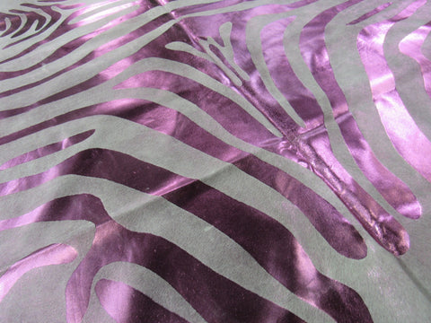 Metallic Pink Zebra Print Cowhide Rug Size: 7 1/4' X 7' Cream/Pink Zebra Acid Washed Cowhide Rug C-1368