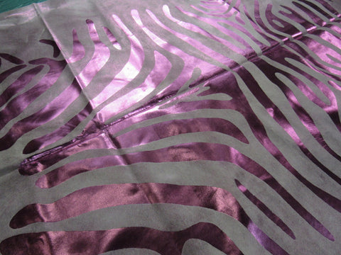 Metallic Pink Zebra Print Cowhide Rug Size: 7 1/4' X 7' Cream/Pink Zebra Acid Washed Cowhide Rug C-1368