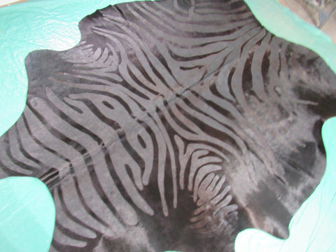 Dyed Black Cowhide Rug with Zebra Acid Washed Stripes Size: 7x5.75 feet B-134