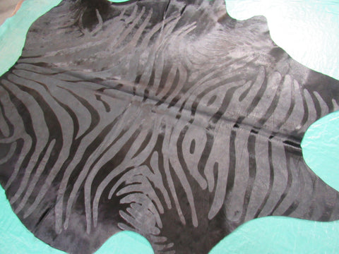 Dyed Black Cowhide Rug with Zebra Acid Washed Stripes Size: 7x5.75 feet B-134