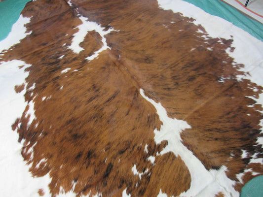 Tricolor Cowhide Rug (mainly brown tones) Size: 7x7.2 feet M-1312