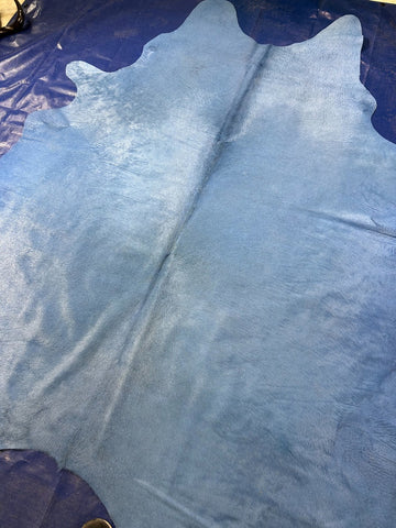 Dyed Light Blue Cowhide Rug - Size: 8x7.5 feet M-1570