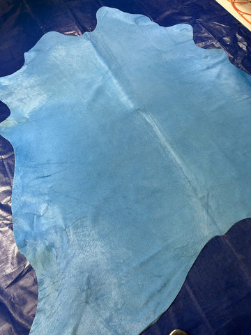 Dyed Light Blue Cowhide Rug - Size: 7.2x7.5 feet M-1572