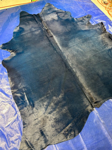 Dyed Dark Blue Cowhide Rug - Size: 8x7.2 feet M-1574