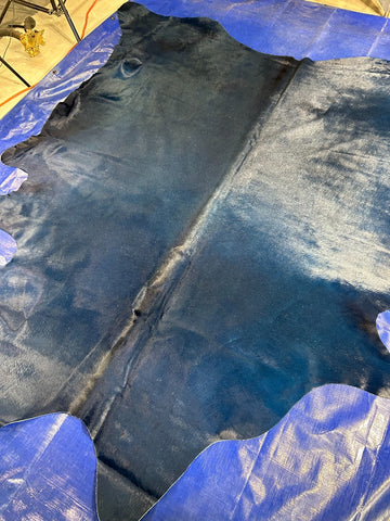 Dyed Dark Blue Cowhide Rug - Size: 8x7.2 feet M-1574