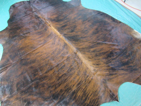 Very Cool Dark Brindle Cowhide Rug with Reddish Dorsal Line Size: 7x6.2 feet M-1324