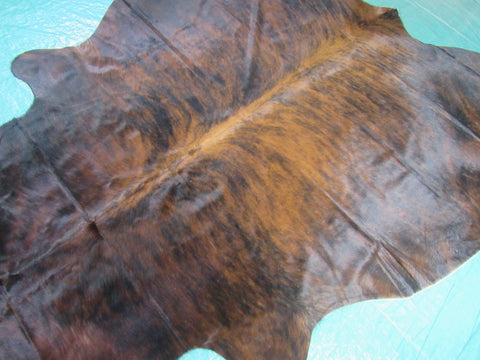 Very Cool Dark Brindle Cowhide Rug with Reddish Dorsal Line Size: 7x6.2 feet M-1324