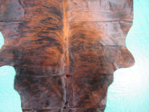 Very Cool Dark Brindle Cowhide Rug with Reddish Dorsal Line Size: 7x6.2 feet M-1324