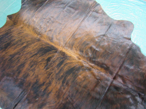 Very Cool Dark Brindle Cowhide Rug with Reddish Dorsal Line Size: 7x6.2 feet M-1324