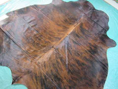 Very Cool Dark Brindle Cowhide Rug with Reddish Dorsal Line Size: 7x6.2 feet M-1324