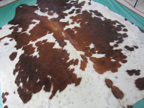 Dark Brown Tricolor Cowhide Rug Size: 7x6.2 feet M-1333