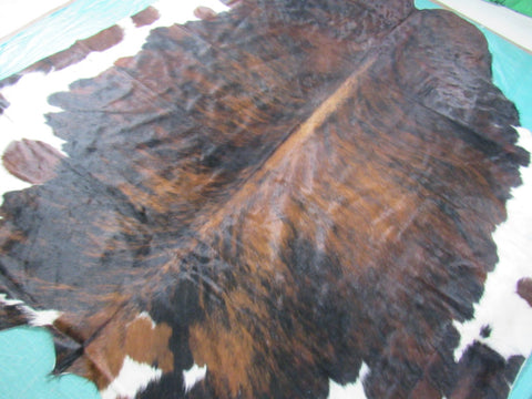 Huge Tricolor Cowhide Rug Size: 8.5x7 feet M-1334