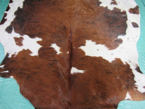 Dark Brown Tricolor Cowhide Rug Size: 7x6.5 feet M-1335