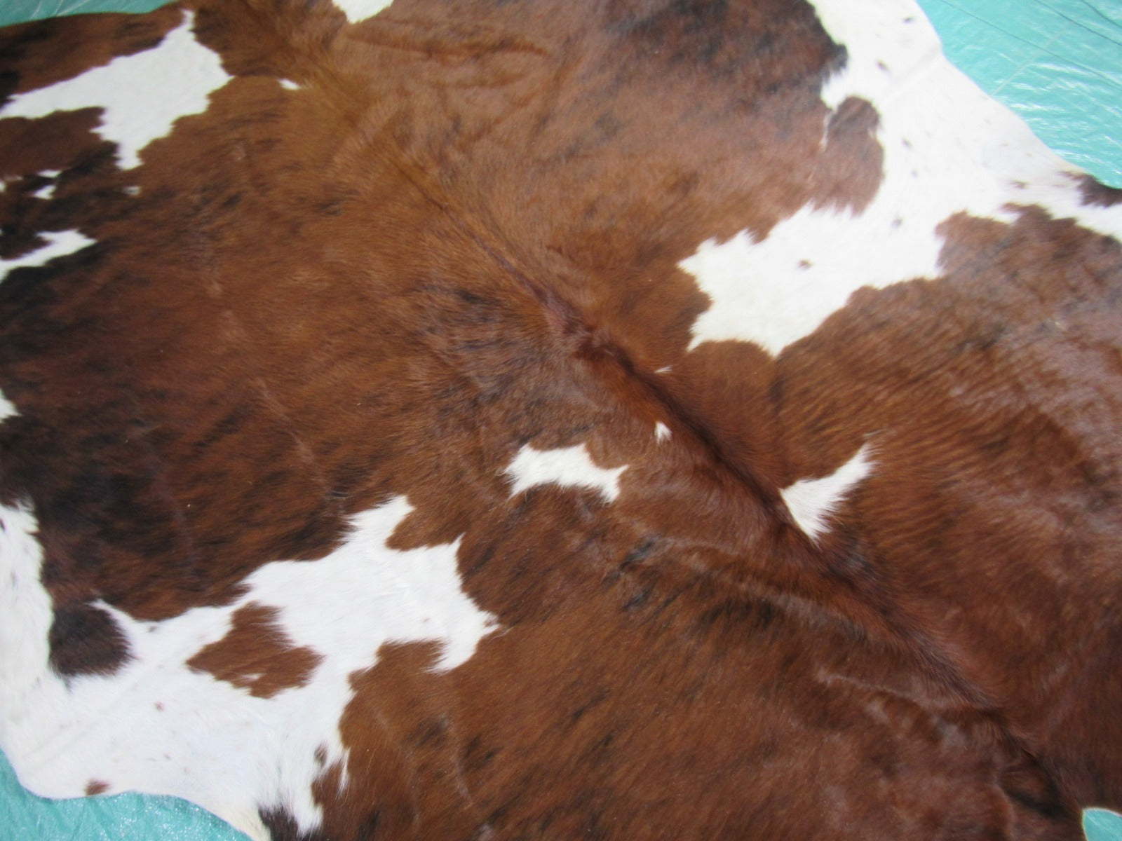 Dark Brown Tricolor Cowhide Rug Size: 7x6.5 feet M-1335