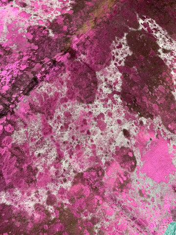 Spotted Cowhide Rug with Pink Metallic Acid Washed Size: 7 1/2x6 1/4 feet B-266