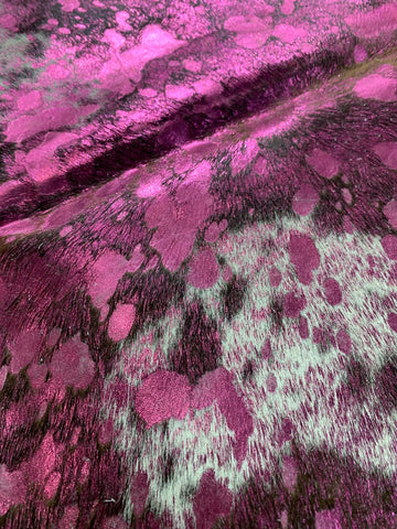 Spotted Cowhide Rug with Pink Metallic Acid Washed Size: 7 1/2x6 1/4 feet B-266