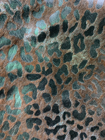 Turquoise Metallic Leopard Printed Cowhide Rug Size: 7 3/4x5 1/4 feet B-270