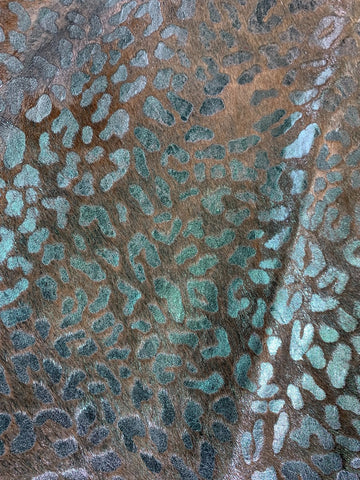 Turquoise Metallic Leopard Printed Cowhide Rug Size: 7 3/4x5 1/4 feet B-270