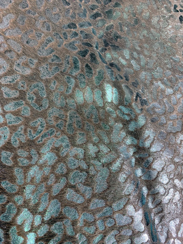 Turquoise Metallic Leopard Printed Cowhide Rug Size: 7 3/4x5 1/4 feet B-270