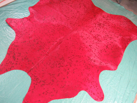 Dyed Red with Acid Wash Devore Cowhide Rug - Size: 7x7 feet C-1381