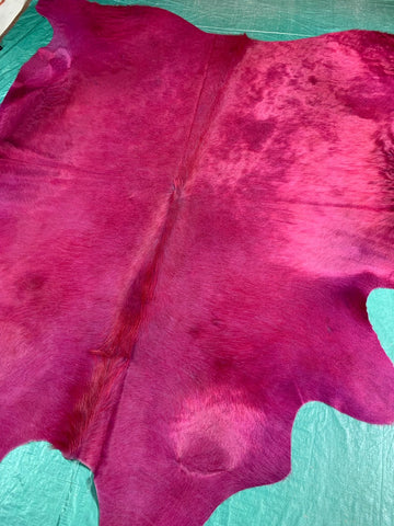 Dyed Magenta Cowhide Rug (belly and dorsal line has longer hair) Size: 7 1/4x7 1/2 feet C-1488