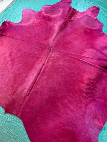 Dyed Magenta Cowhide Rug (belly and dorsal line has longer hair) Size: 7 1/4x7 1/2 feet C-1488