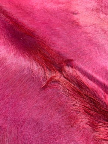 Dyed Magenta Cowhide Rug (belly and dorsal line has longer hair) Size: 7 1/4x7 1/2 feet C-1488