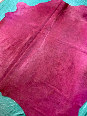 Dyed Magenta Cowhide Rug - Size: 7' x 7 3/4' C-1489