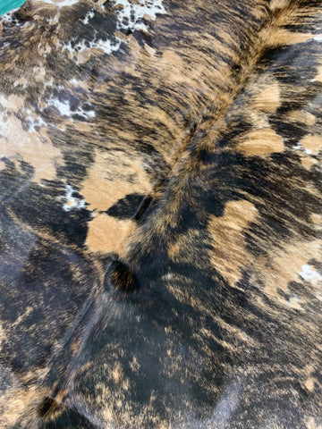 Gorgeous Brazilian Tricolor Brindle Cowhide Rug Size: 8 1/4x7 feet C-1491